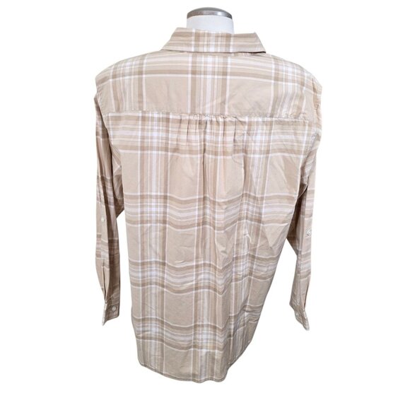 Lands End Womens 1X Plaid Button Up Top Shirt Blouse 1X Office Career Beige Tan - Picture 4 of 6